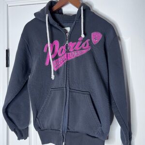 Paris Eiffel Tower Adult Small Hoodie - Gray and Pink